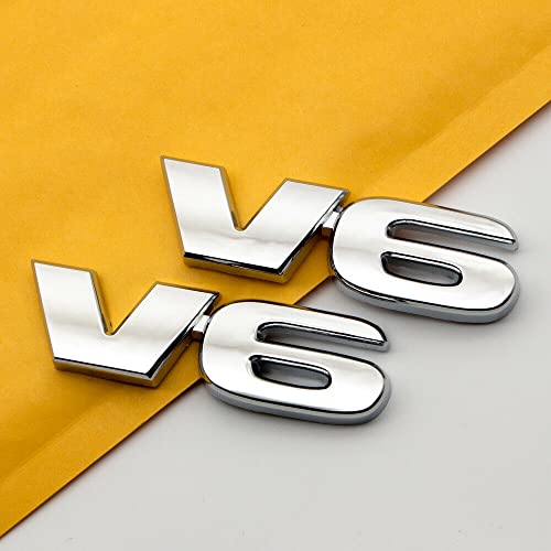 2Pcs Metal Chrome V6 Engine Badge Sport Turbo Sticker Car Trunk Emblem Decal Silver